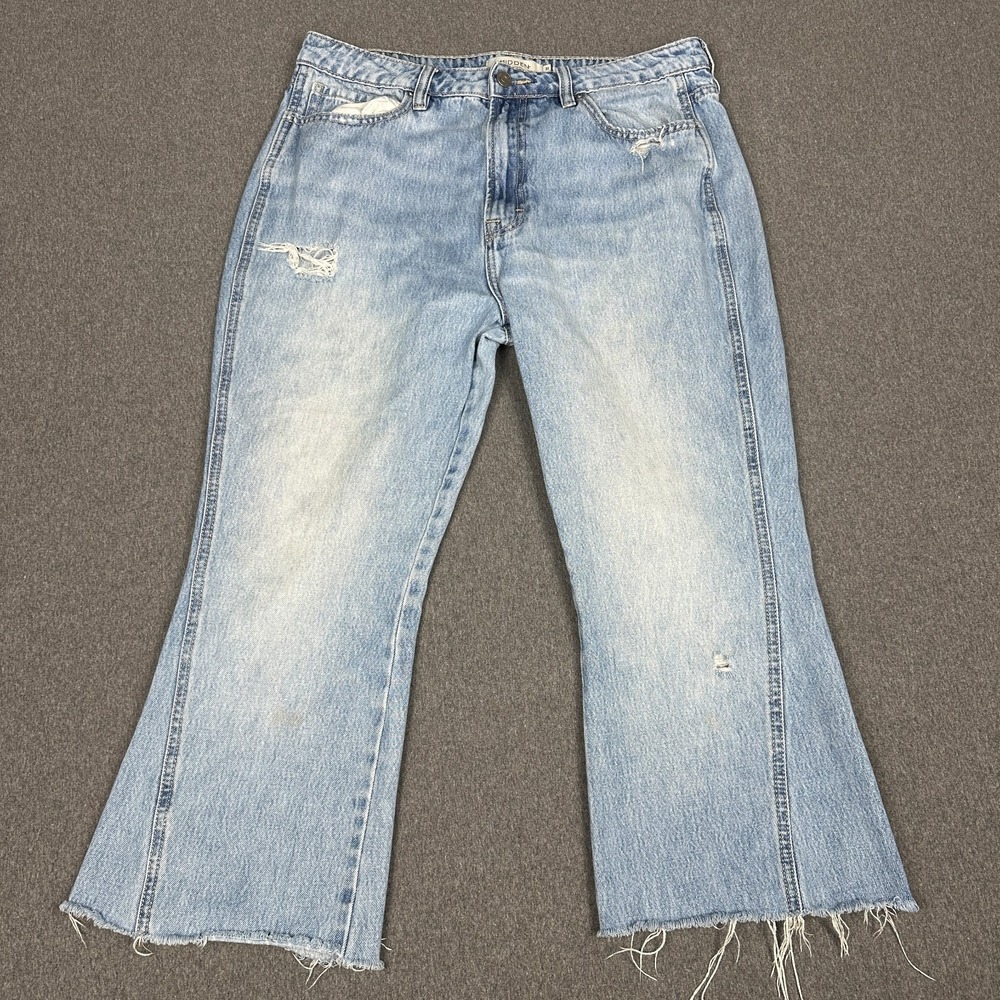 HIDDEN Los Angeles Womens Size 31 Flare Jeans Distressed Raw Hem Light Wash